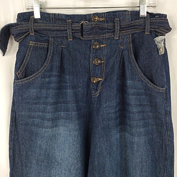 NEW Maurices Wide Leg Denim Chambray Belted Jeans Pants Womens Size 16 High Rise - Picture 3 of 8